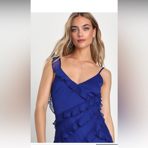 Lulu’s Ruffle Blue Evening Dress - Picture 3 of 3